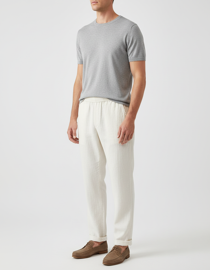 Pantalon Blanc Lin Confortable Décontracté Homme Léger