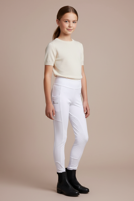 Pantalon Blanc Équestre Enfant Silicone Respirant - Polyester