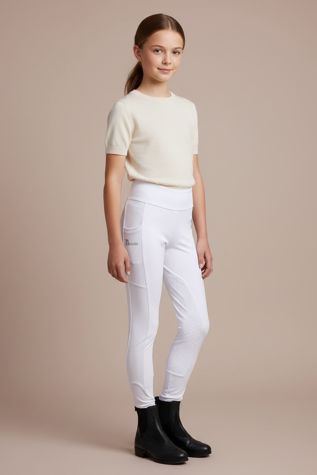 Pantalon Blanc Équestre Enfant Silicone Respirant - Polyester