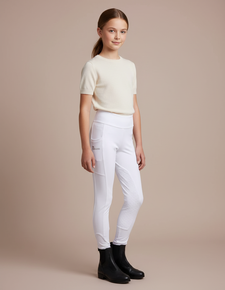 Pantalon Blanc Équestre Enfant Silicone Respirant - Polyester