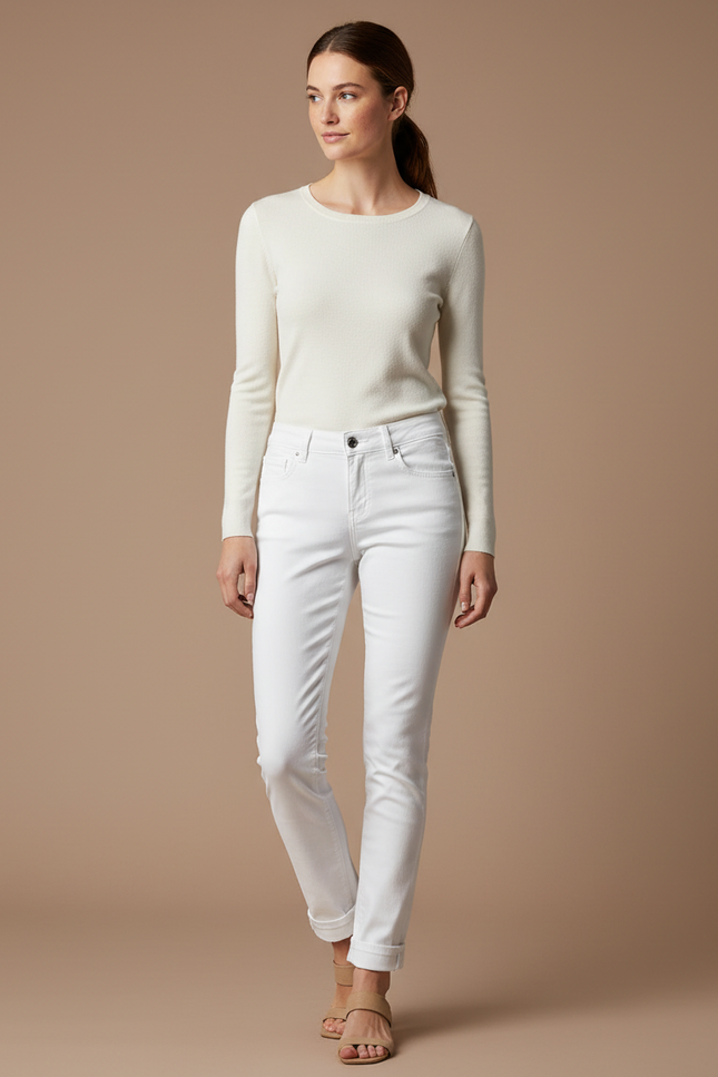 Pantalon Blanc Slim Taille Haute Femme Décontracté - Jean