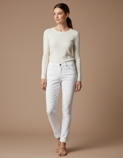 Pantalon Blanc Slim Taille Haute Femme Décontracté - Jean