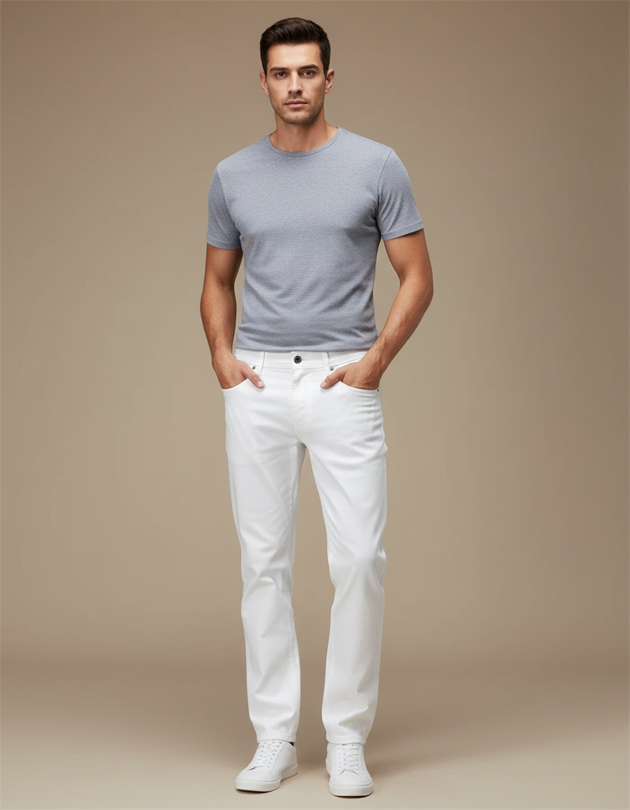 Pantalon Blanc Coton Droit Homme Décontracté