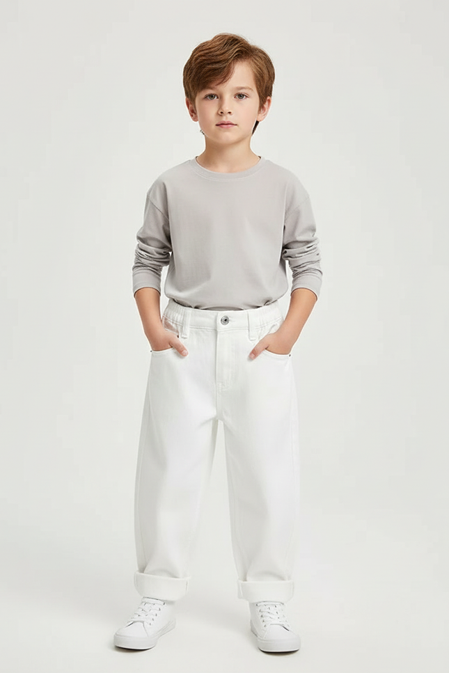 Pantalon Blanc Jean Ample Unisexe Décontracté Enfant