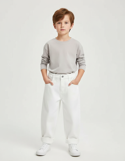 Pantalon Blanc Jean Ample Unisexe Décontracté Enfant