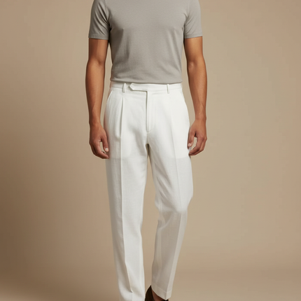 Pantalon Blanc Lin Plissé Droit Homme Léger