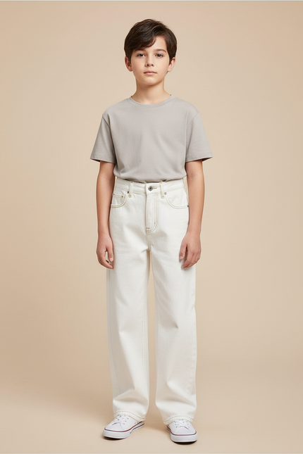 Pantalon Blanc Ample Décontracté Coton Garçon - Jean