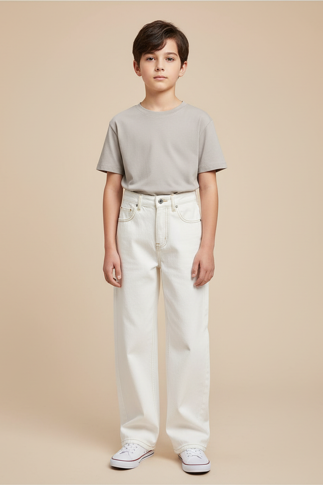 Pantalon Blanc Ample Décontracté Coton Garçon - Jean
