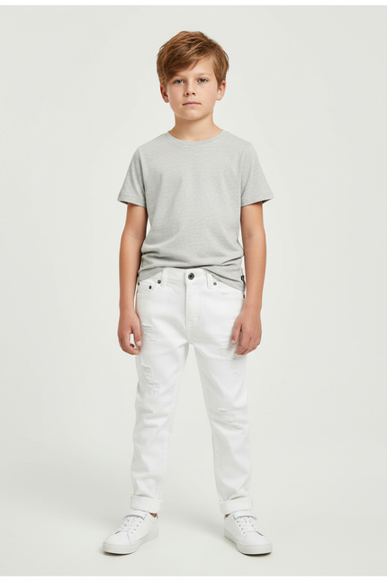 Pantalon Blanc Jean Garçon Déchiré Décontracté