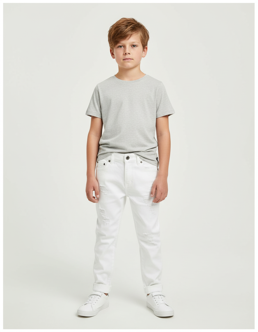 Pantalon Blanc Jean Garçon Déchiré Décontracté