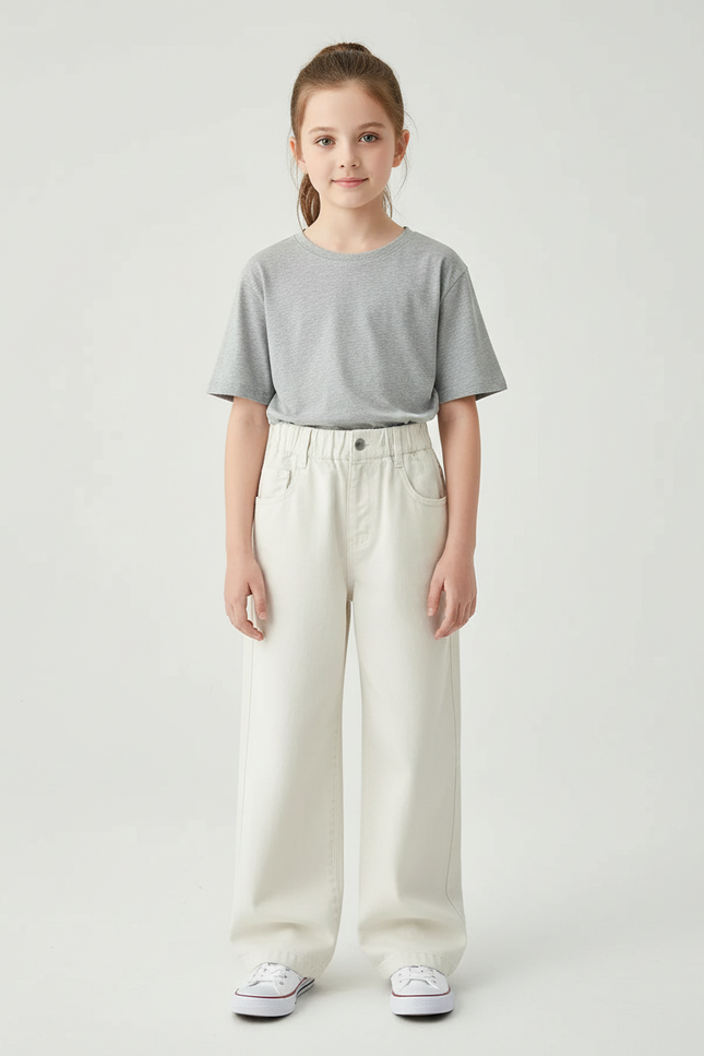 Pantalon Blanc Large Décontracté Enfant Coton - Beige Jean