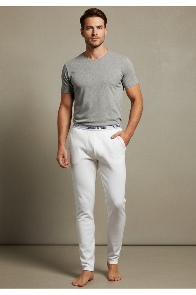 Pantalon Blanc Thermique Molletonné Slim Coton Chaud