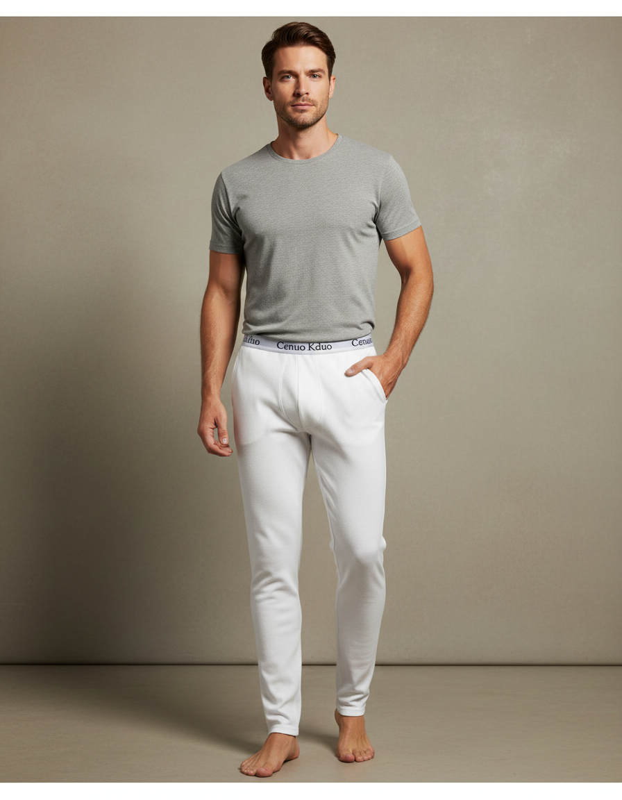 Pantalon Blanc Thermique Molletonné Slim Coton Chaud