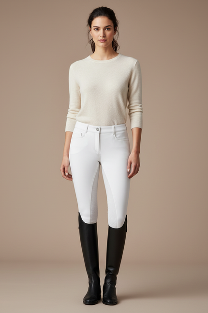 Pantalon Blanc Équestre Femme Slim Stretch Silicone - Polyester