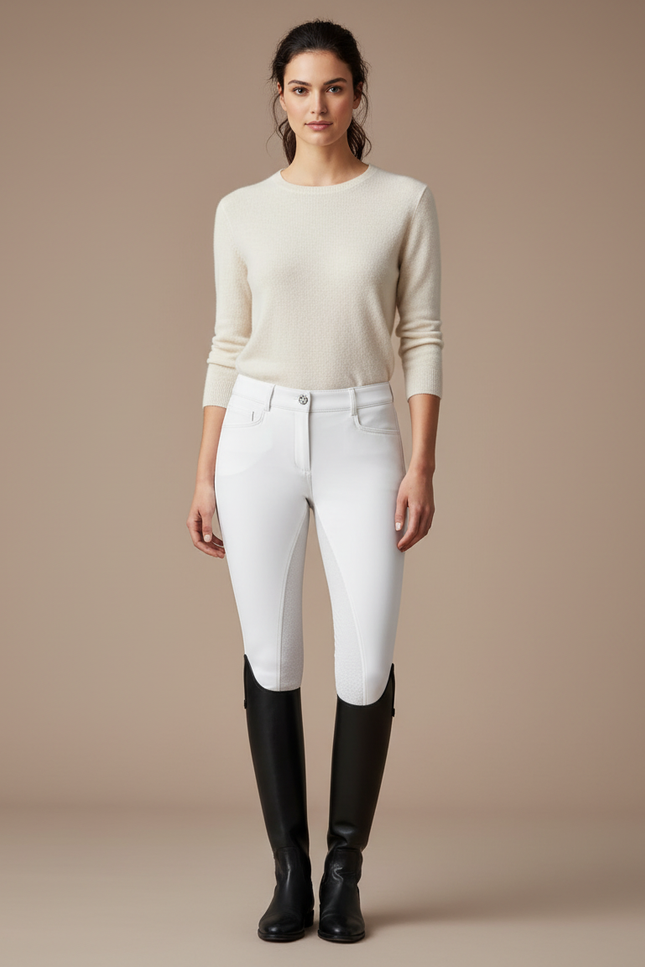 Pantalon Blanc Équestre Femme Slim Stretch Silicone - Polyester