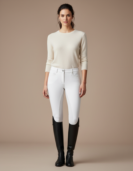 Pantalon Blanc Équestre Femme Slim Stretch Silicone - Polyester