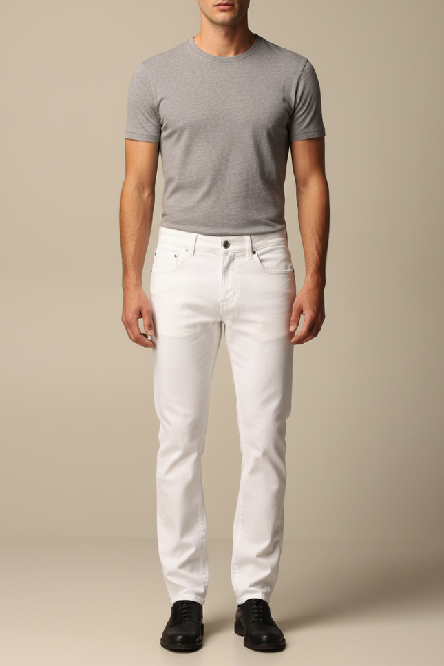 Pantalon Blanc Homme Droit Coton Décontracté Slim - Jean