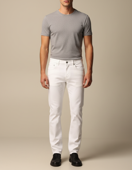Pantalon Blanc Homme Droit Coton Décontracté Slim - Jean