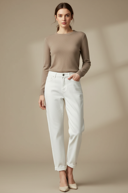 Pantalon Boyfriend Blanc Femme - Jean