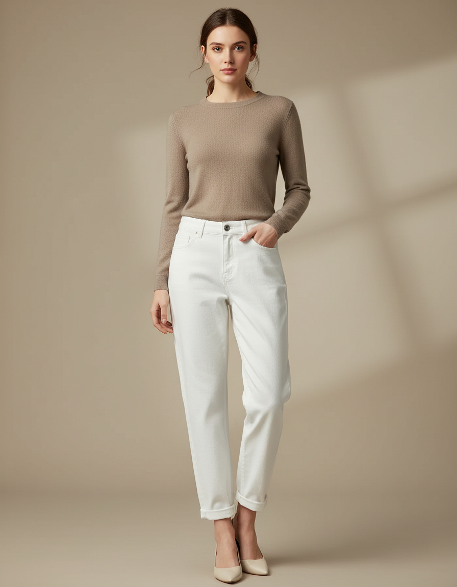Pantalon Boyfriend Blanc Femme - Jean