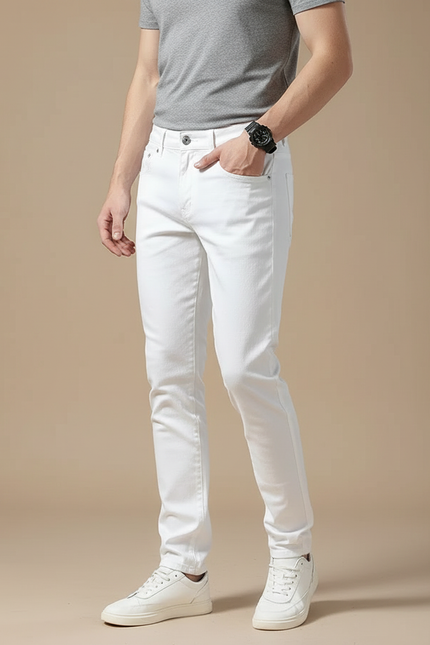 Pantalon Blanc Homme Stretch Slim Coton Élégant