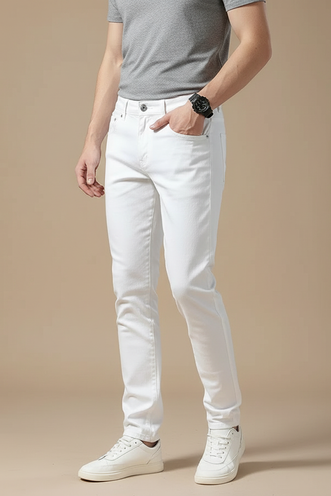 Pantalon Blanc Homme Stretch Slim Coton Élégant