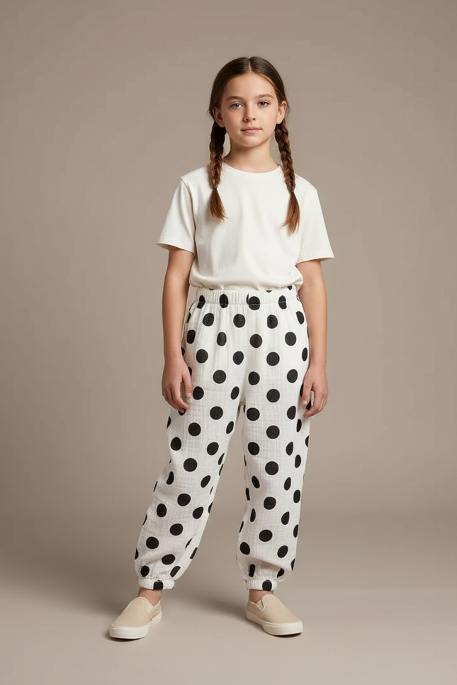 Pantalon Blanc Ample Enfant Polka Dots - Lin
