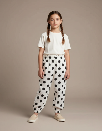 Pantalon Blanc Ample Enfant Polka Dots - Lin