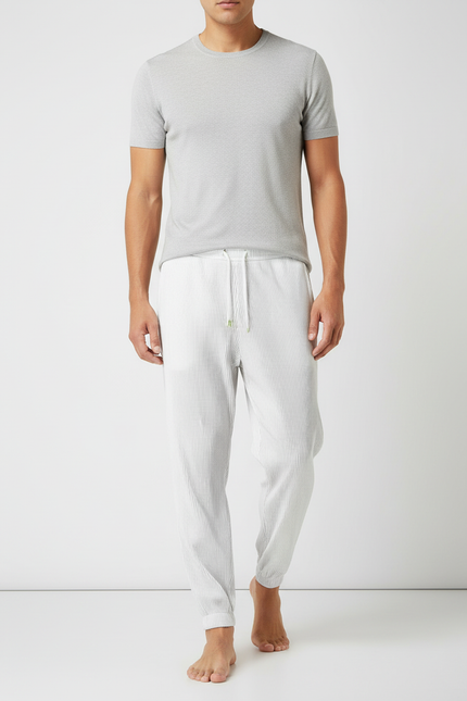 Pantalon Blanc Plissé Ample Léger Cordon Homme - Cordé