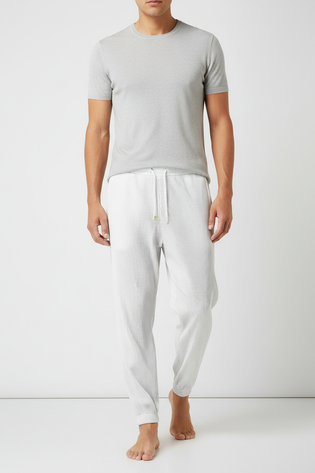 Pantalon Blanc Plissé Ample Léger Cordon Homme - Cordé