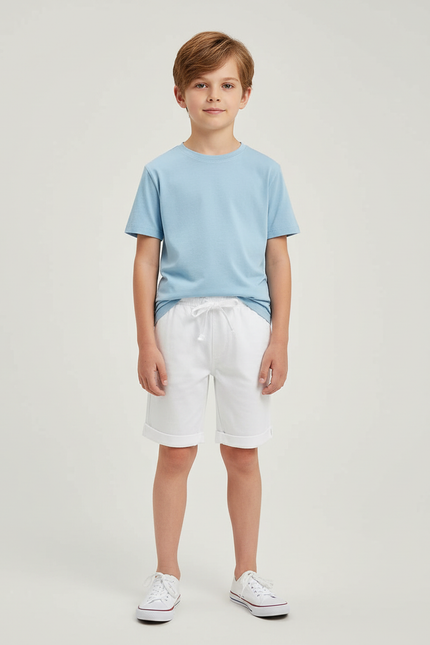 Pantalon Blanc Coton Court Sport Enfant Cordon