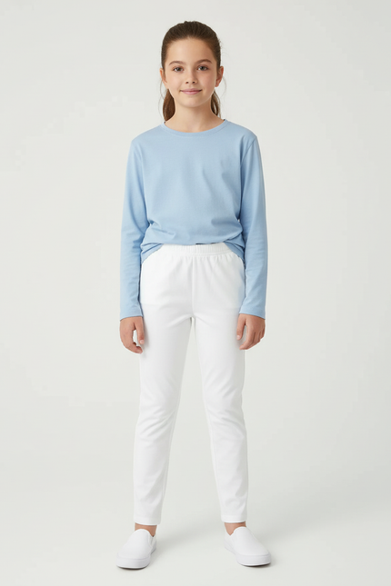 Pantalon Blanc Droit Décontracté Uni Enfant - Coton