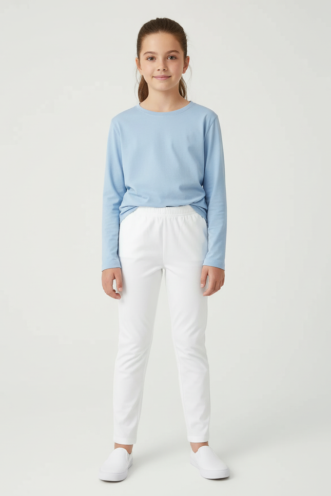 Pantalon Blanc Droit Décontracté Uni Enfant - Coton