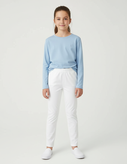 Pantalon Blanc Droit Décontracté Uni Enfant - Coton