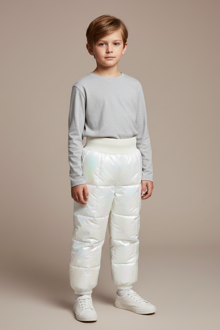 Pantalon Blanc Enfant Rembourré Brillant Hiver Chaud - Polyester