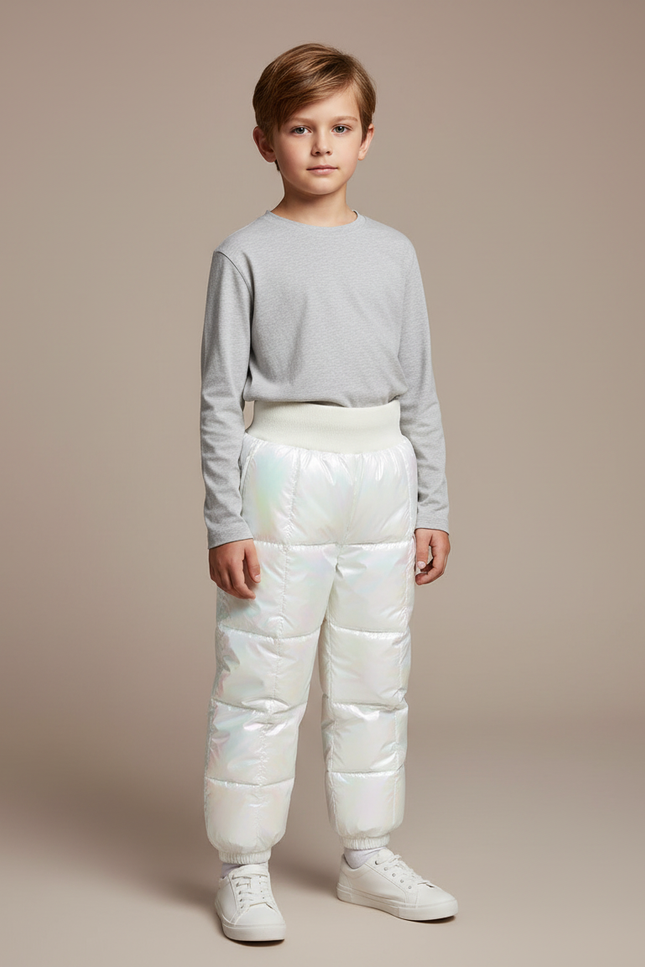 Pantalon Blanc Enfant Rembourré Brillant Hiver Chaud - Polyester