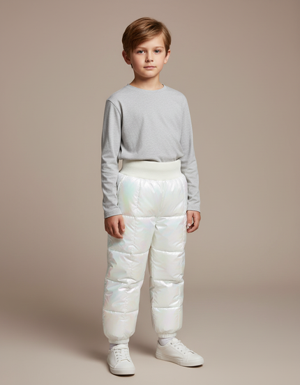 Pantalon Blanc Enfant Rembourré Brillant Hiver Chaud - Polyester