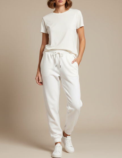 Pantalon Blanc Molletonné Décontracté Ample Cordon
