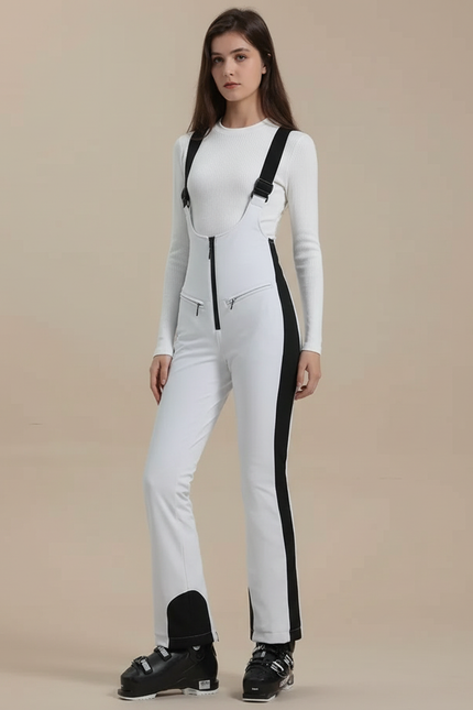 Pantalon Blanc Slim Ski Bretelles Imperméable Femme - Polyester
