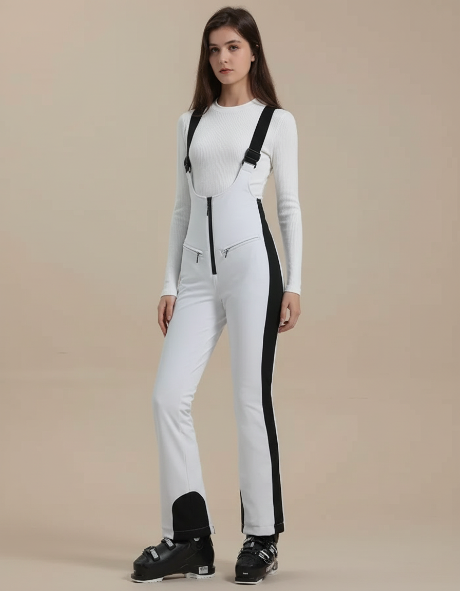 Pantalon Blanc Slim Ski Bretelles Imperméable Femme - Polyester