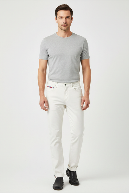 Pantalon Blanc Homme Slim Coton Décontracté Uni - Gabardine