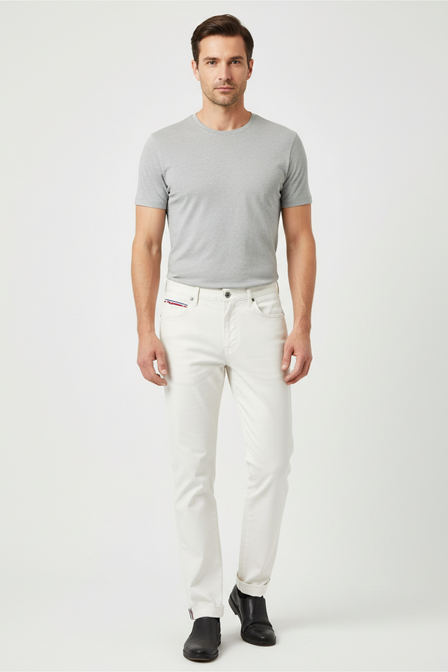Pantalon Blanc Homme Slim Coton Décontracté Uni - Gabardine