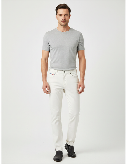 Pantalon Blanc Homme Slim Coton Décontracté Uni - Gabardine