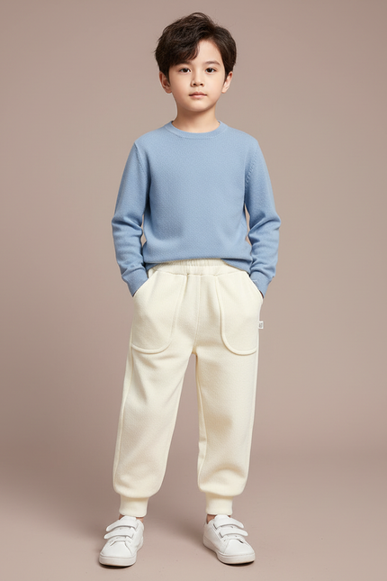 Pantalon Blanc Épais Côtelé Confortable Enfant - Beige Molleton