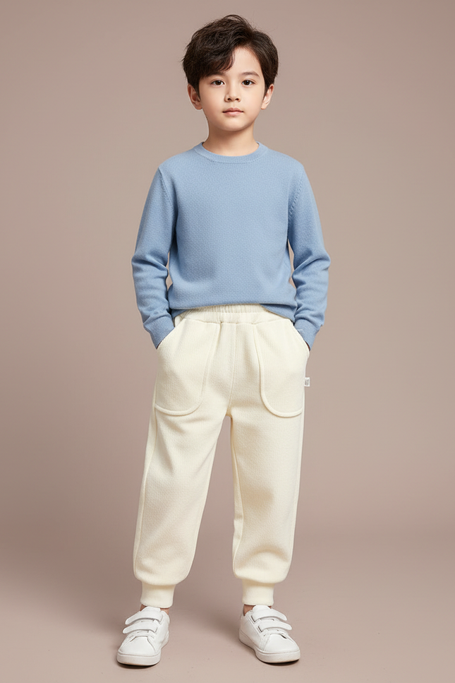Pantalon Blanc Épais Côtelé Confortable Enfant - Beige Molleton