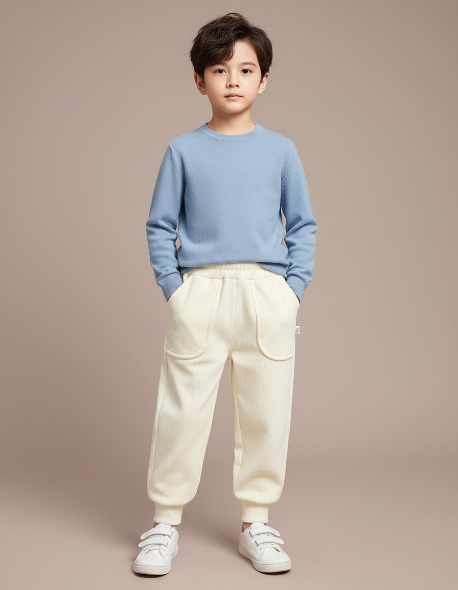 Pantalon Blanc Épais Côtelé Confortable Enfant - Beige Molleton