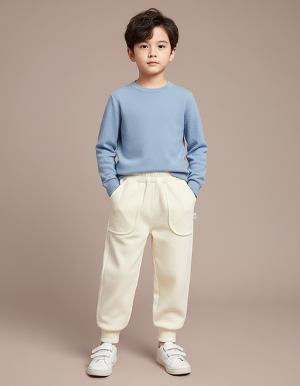 Pantalon Blanc Épais Côtelé Confortable Enfant - Beige Molleton