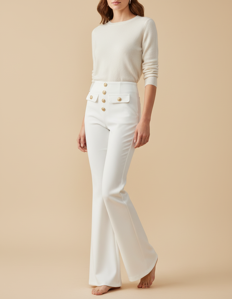 Pantalon Marin Femme Blanc - Gabardine
