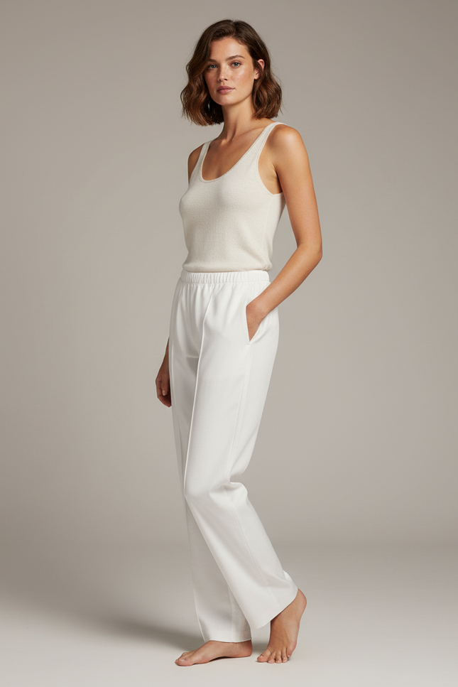 Pantalon Blanc Ample Droit Confortable Décontracté - Polyester