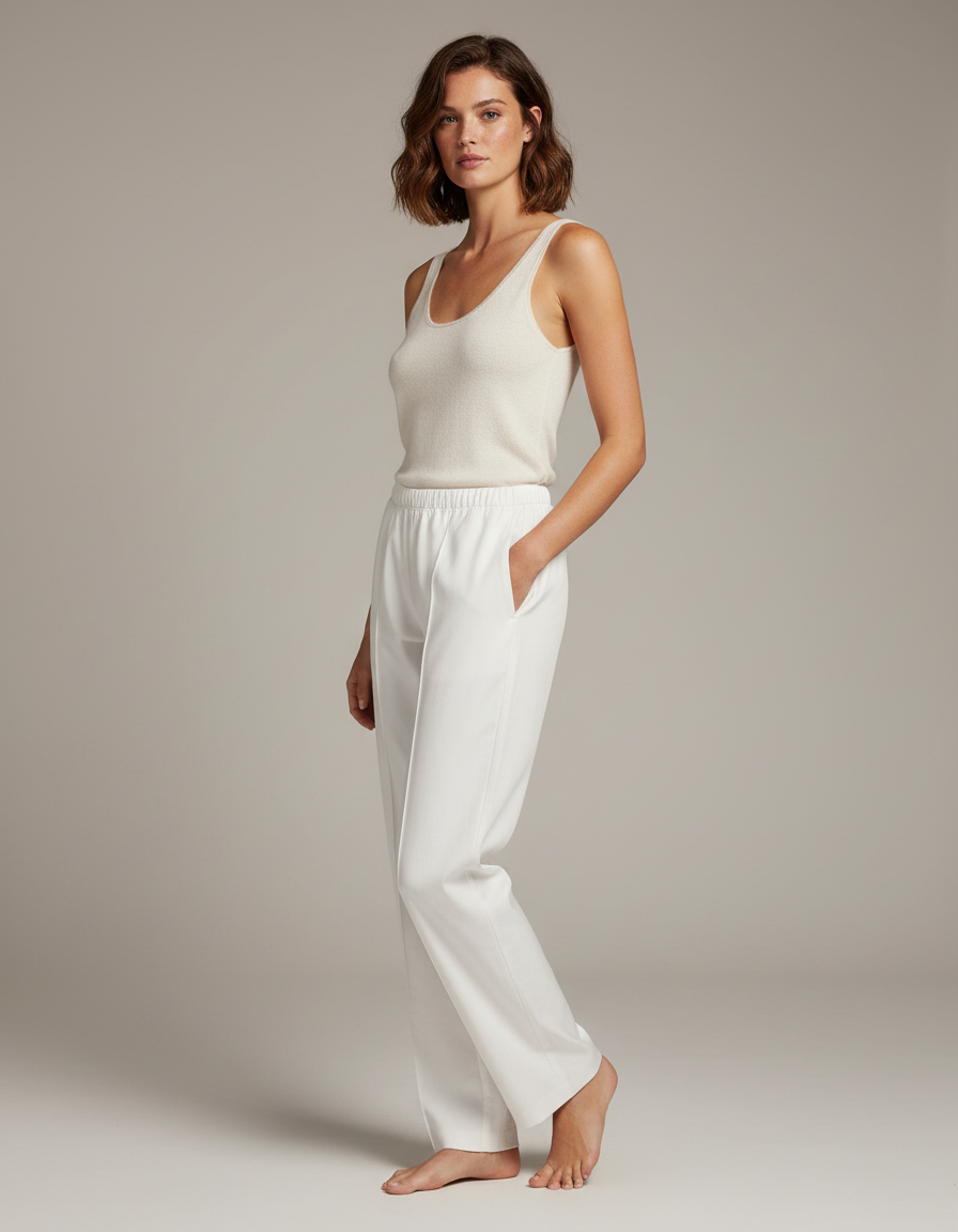 Pantalon Blanc Ample Droit Confortable Décontracté - Polyester